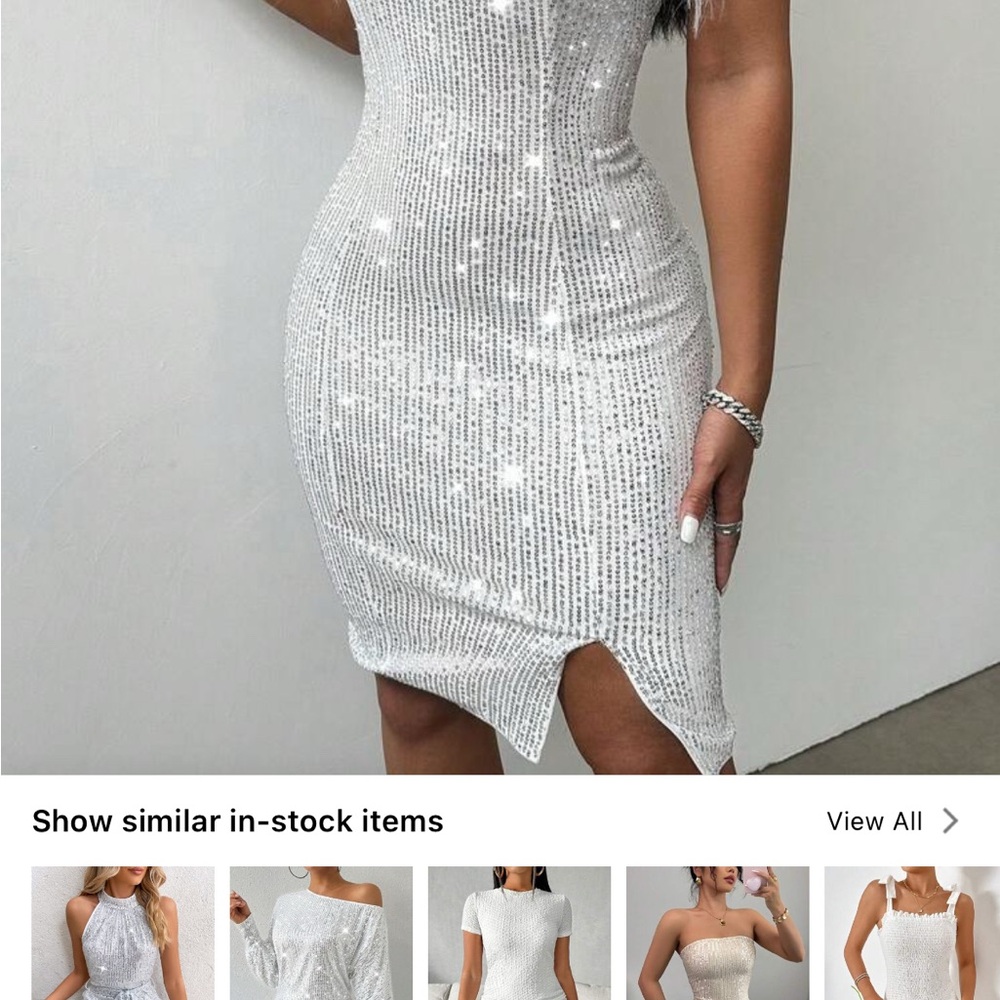 SHEIN Strapless White Sequin Dress